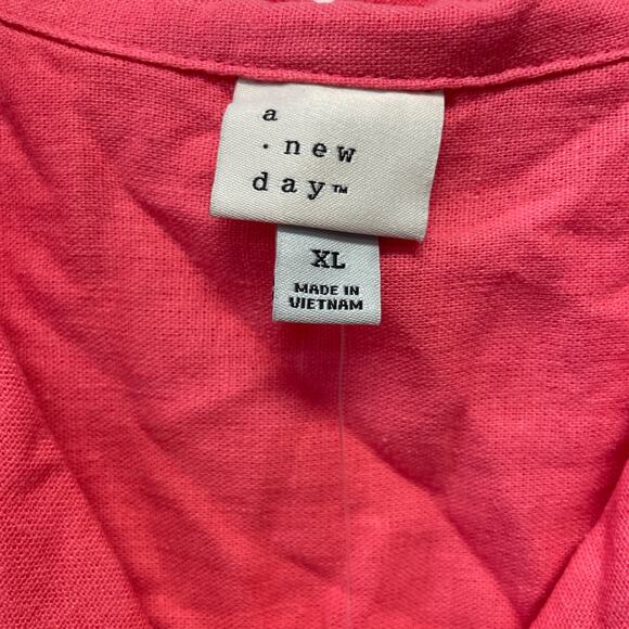 A New Day Women's Linen Short Sleeve Button Down Camp Shirt Pink Size XL - Picture 5 of 6